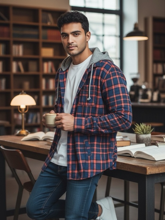 Pull&Bear Other - Mens hooded flannel shirt L plaid with removable hood
